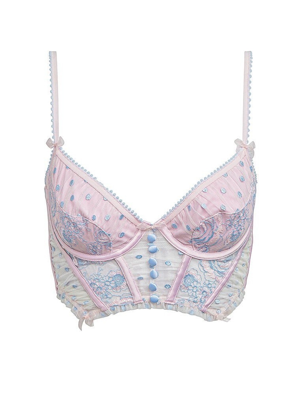 NWT For Love and Lemons Foil Rose Bustier Pink & Blue Embroidered